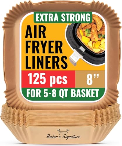 Comparison: Best Parchment Paper For Air Fryer 3 Air Fryer Paper Liners, 125Pcs Air Fryer Disposable Liners, Non-Stick and Oil Proof for Easy Cleanup, 8” Square for 5-8 qt Basket by Baker's Signature