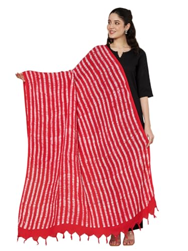 Image of Women's Cotton Rayon Bandhani Print Dupatta with Tassels 2.25 Meters | Women's cotton printed dupatta with tassels.