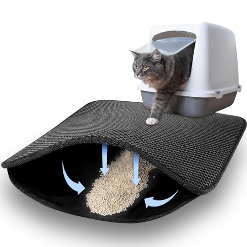 Katzenklo Matte 46×60cm - Wasserdichte Doppelte Waben Design Katzenstreu Matte, Vorleger für Katzentoilette, Cat Litter Mat