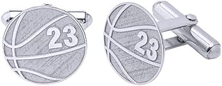 Mens 925 Sterling Silver Cufflinks Engraved Custom Number Basketball Cuff Links