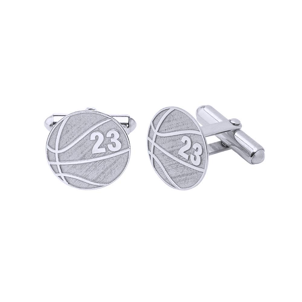 Mens 925 Sterling Silver Cufflinks Engraved Custom Number Basketball Cuff Links