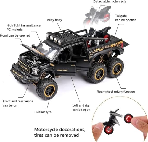 Image of Big Size Ford Raptor F150 Model Car 1:28 Scale Exclusive Alloy Metal Pull Back Die-cast Car Metal Pullback Toy Openable Doors & Light Music Birthday Gift【Colors as Per Stock】