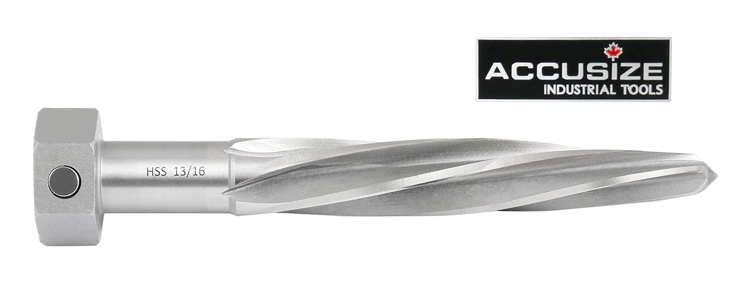 Accusize Strumenti industriali 13/16 "Alesatore a ponte, gambo esagonale magnetico, Hss a spirale Flutes Allineamento Alesatori, Alesatori auto, 1523-8035
