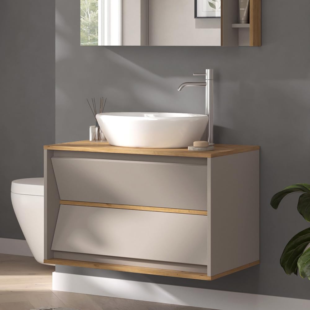 Vicco Mueble bajo Lavabo Edelin, Cachemira, 80 x 50 cm | con 2 cajones, para montaje en pared y apto para sifones estándar