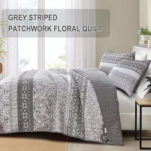 Parure de lit bohème grise lit King Size housse de couette microfibre 264x228 - 5