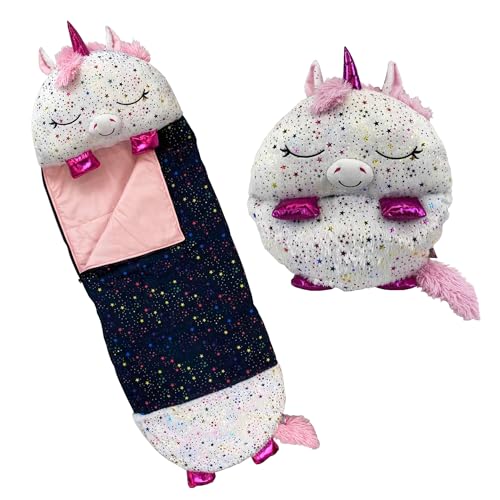 happy nappers pillow amp sleepy sack- comfy cozy compact super soft warm all season sleeping bag with pillow- medium 54 x 20 shimmer unicorn