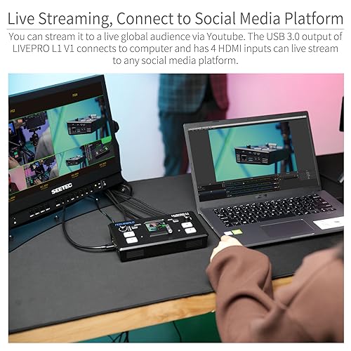 FEELWORLD LIVEPRO L1 V1 Multi Camera Video Mixer Switcher 2 Inch LCD Display 4 x HDMI Inputs USB 3.0 Output Format Real Time Production Live Streaming Lightweight - Image 3