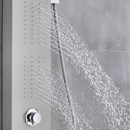 Columna de Ducha de Acero Inoxidable con Panel LED, Sistema Antilluvia y Masaje, Acabado Mate, para Montaje en Pared miniatura 7