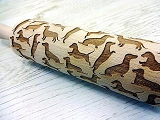 Embossing Rolling Pin DACHSHUND dog. Engraved Rolling Pin With Dachshunds pattern for embossed cookies by Algis Crafts