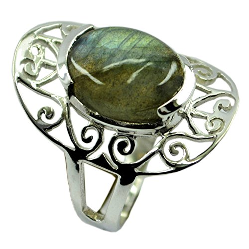 Bague Labradorite Argent Sterling Anti-Tandance Flashy Style Antique Durable