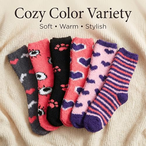 Image of Tipi Toe Womens Fuzzy Crew Socks with Anti Slip Grips Warm Cozy Fluffy Winter Slipper Socks Non Skid Home Socks for Women
