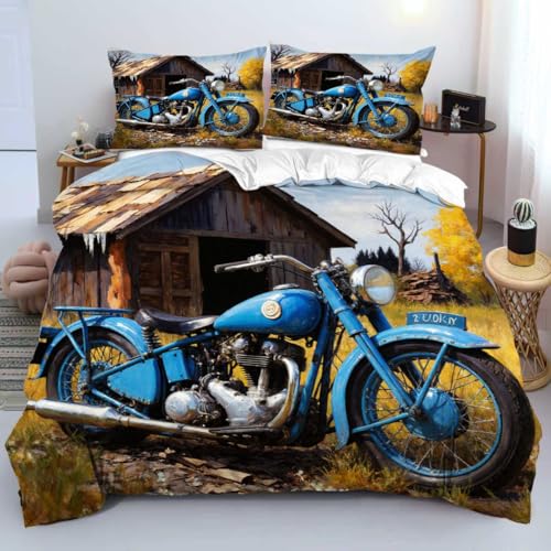 Parure de lit 160x200 Jeune Motard en 3D avec housse de couette et taies