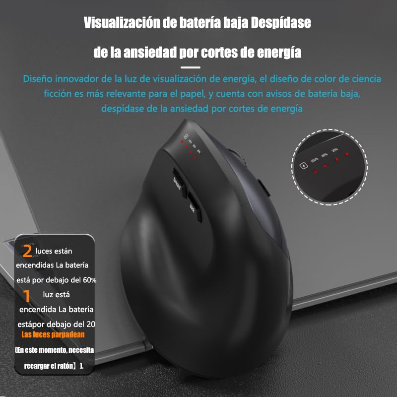 Ratón inalámbrico de 3 modos con sensibilidad ajustable hasta 9600 DPI 6