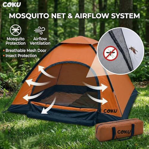 Image of Coku Camping Tent for 4 Persons, Lightweight Backpacking Dome Tent with Mosquito Net, Waterproof Outdoor Tent, Easy Setup for Camping, Hiking, Trekking, Picnic, Travel