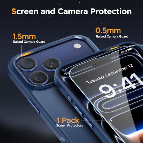 Image of Miracase Magnetic for iPhone 17 Pro Case 6.3 inch with Screen Protector, [Compatible with MagSafe] Military-Grade Protection, Anti-Fingerprint, Slim Thin Phone Case for 17 Pro Cover, Glass Blue
