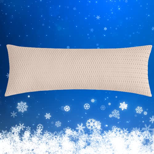 Haowaner 3D Waffle Cooling Body Pillow Cases, Cooling Body Cases for Hot Sleepers, Ice Cool Long Pillowcase Shams, Cooling Pillow Cover, Cooling Pillow Protector, Chill Cold Pillowcase, Beige, 20x54