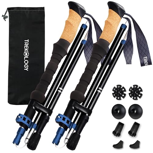 TREKOLOGY Trek-Z Cork Grip Trekking Poles Lightweight Folding Hiking Poles Adjustable Height Compact Travel Design Aircraft-Grade Aluminum Walking Sticks for Men & Women
