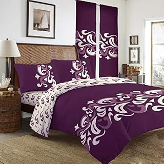XXR New Duvet Set Quilt Cover Fitted Sheet Pillow Cases or Matching Curtains (Richmond Red, Double)