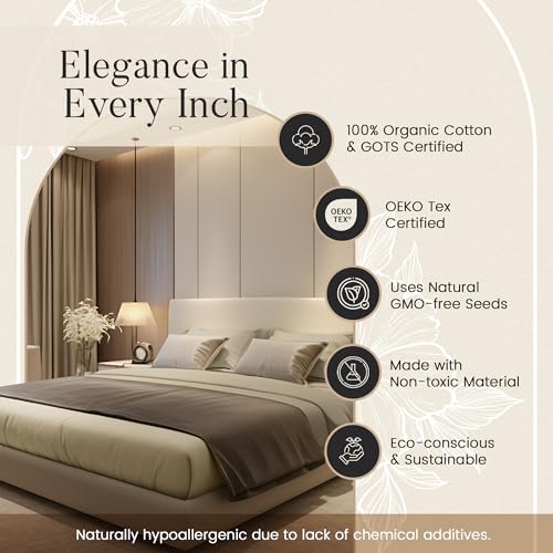 300TC 100% Organic Cotton Twin XL Size Sheets Set, XL Twin Bed Sheets Luxury Hotel Collection Fully Elasticated Sheet & Pillowcase Sets, Machine Washable No Pill Fade Resistant-Tan