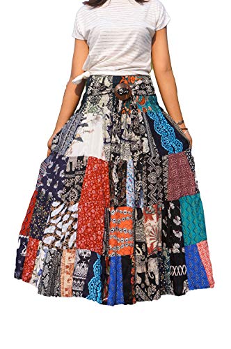 Long Patchwork Skirt Hippie Maxi Tiered Multicolored 100% Soft Rayon