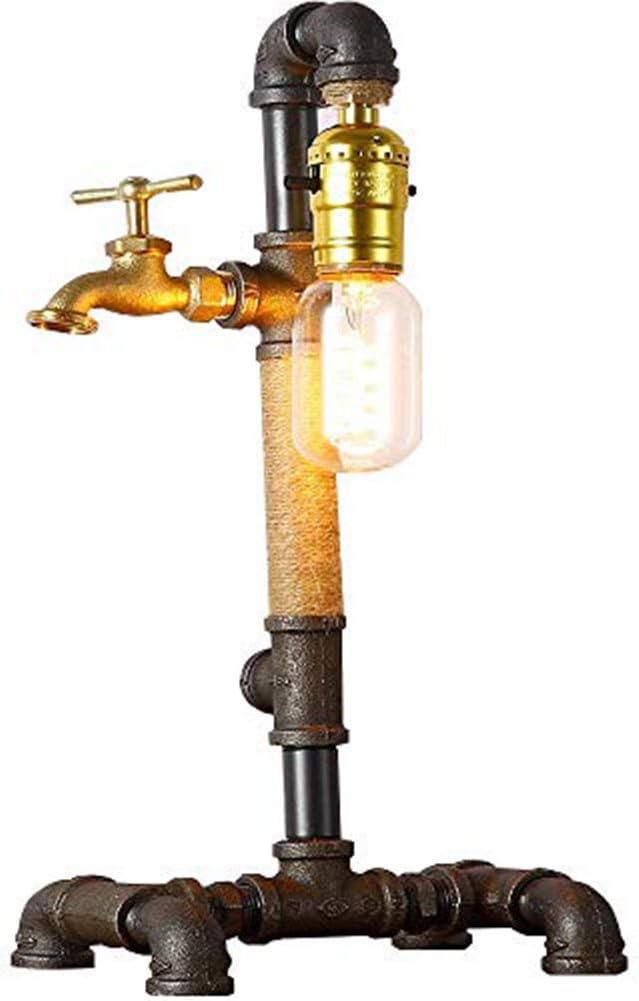 INJUICY Vintage Table Lamps, Iron Water Pipe Base Desk Light with Rope for Bedside, Bedroom Living, Dining Room, Cafe Bar, Hallway Décor