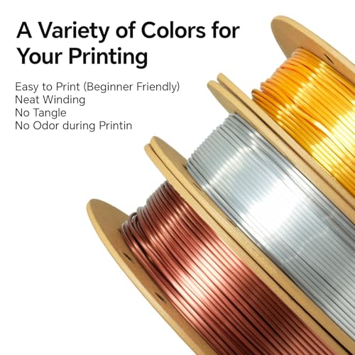 Image of Geeetech Bundle Silk PLA Filament 1.75mm for 3D Printer, Metal-Like Shiny 3D Filament, 3 Spools Pack, 0.5kg /Spool, Dimensional Accuracy + /- 0.02 mm, Metallic Silver+Copper+Gold