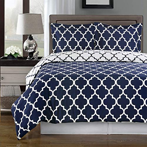 Navy and White Meridian Twin / Twin XL 2-Piece Duvet-Cover-Set, 100 % Cotton 300 TC Navy and White Meridian Twin / Twin XL 2-Piece Duvet-Cover-Set, 100 % Cotton 300 TC