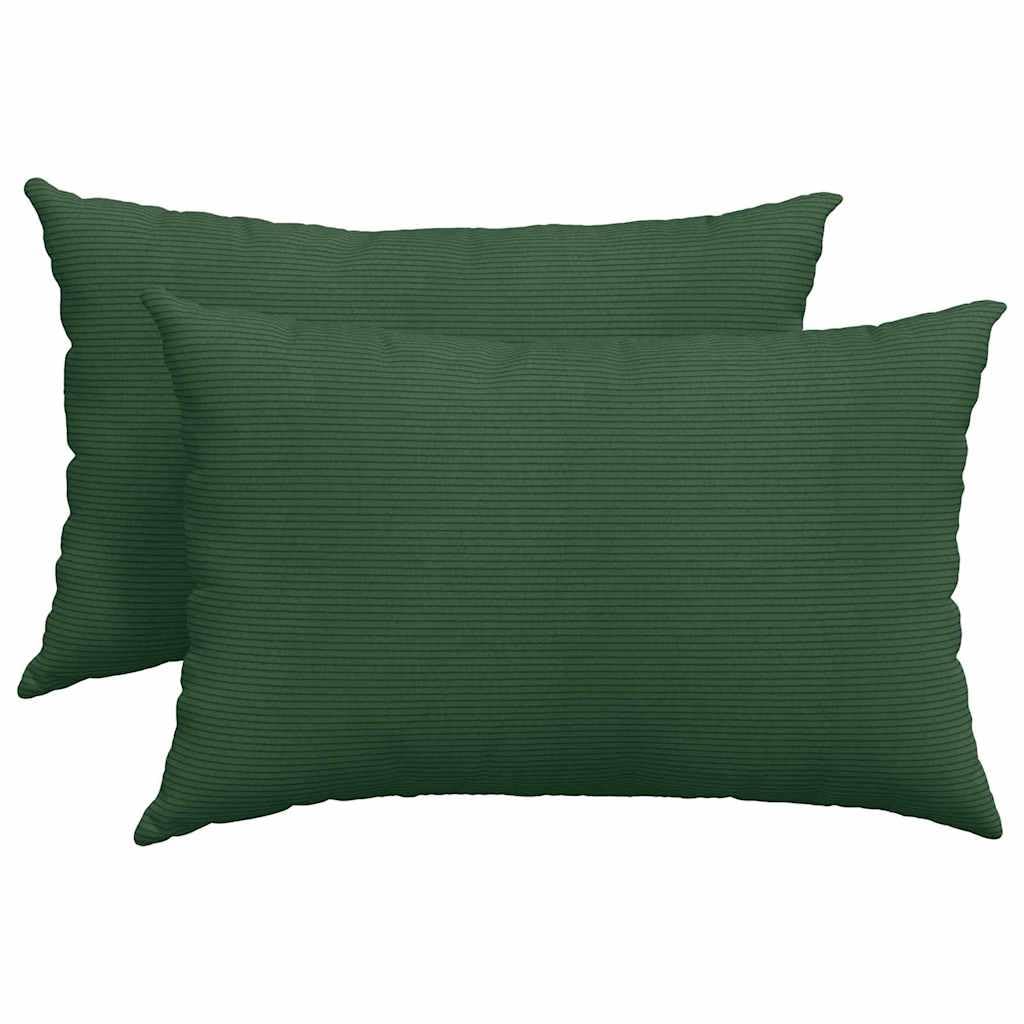 2er Set Sofakissen Dunkelgrün 60x40 cm Cordstoff Kissen