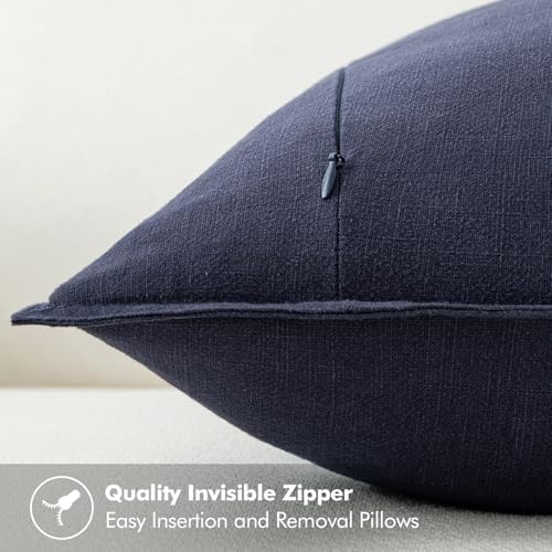 Image of MIULEE Decorative Linen Pillow Covers 20x20 Inch Navy Boho Farmhouse Neutral Couch Throw Pillows for Bed Pack of 2 Accent Modern Pillowcase Summer Sofa Livingroom Home Decor