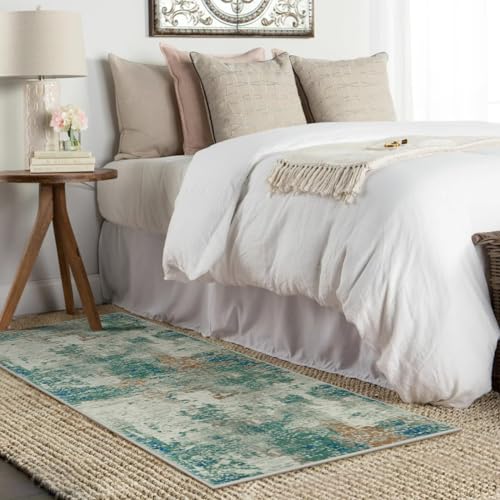 Lahome Modern Abstract Runner Rug with Rubber Backing - 2x6 Washable Rug Runners for Hallways Non Slip, 6 Ft Long Accent Carpet for Bathroom Kitchen Bedroom Entryway,Green/Grey