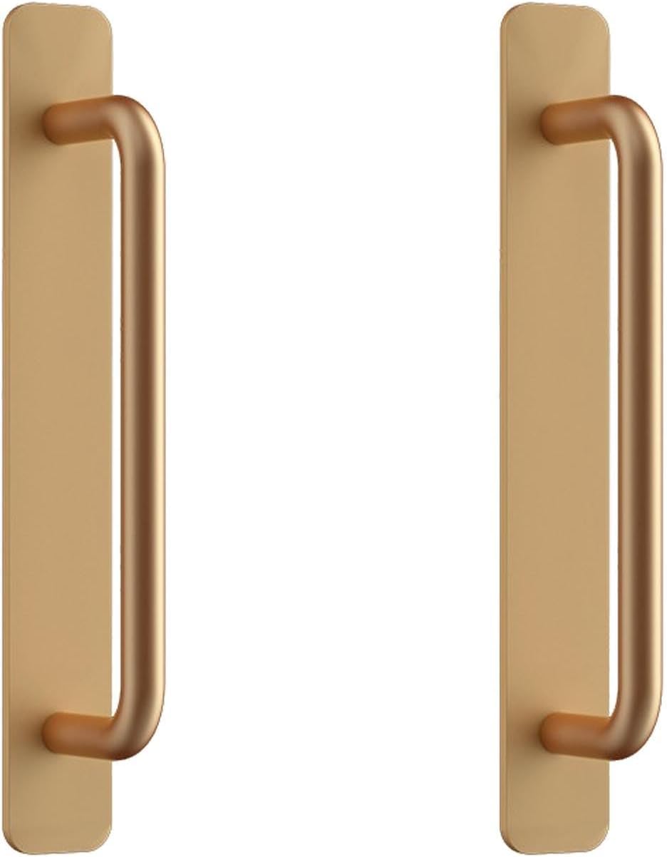 Tnbccxn Medium No Pierce (Gold) Cabinet Handles, Cabinet Handles,2 Pack Aluminum Alloy Door Handle Without Punching(Medium No Pierce (Gold))