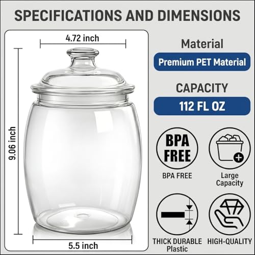 Image of Goaste 2 Pack 112oz Plastic Cookie Jars with Airtight Lids, Clear Unbreakable Decorative Candy Jars, Wide Mouth Apothecary Canisters with Silicone Seal for Kitchen Pantry Snack Flour Nuts Dog Treats