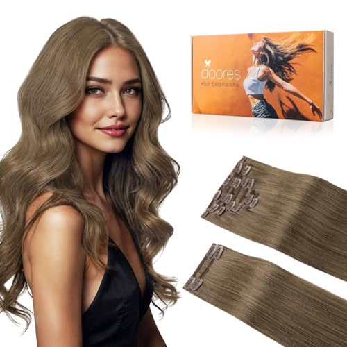 Image of DOORES Clip in Hair Extensions, Light Ash Brown 150g 9pcs 24 Inch, Hair Extensions for Women Remy Natural Clip in Thick Silky Straight Weft