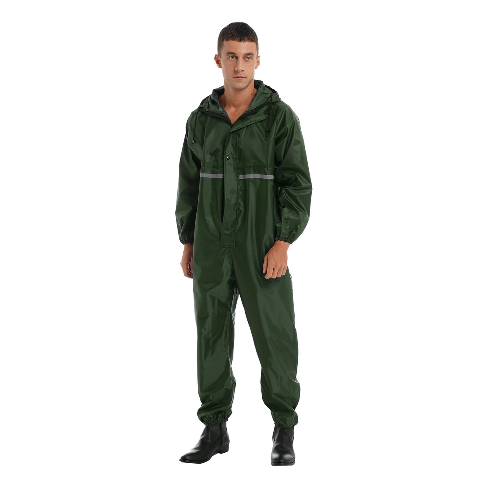 Tuta Da Lavoro Uomo Tuta intera con cerniera da uomo, tuta da lavoro, tuta riflettente, antipioggia, impermeabile con cappuccio for motociclisti(Black,165)