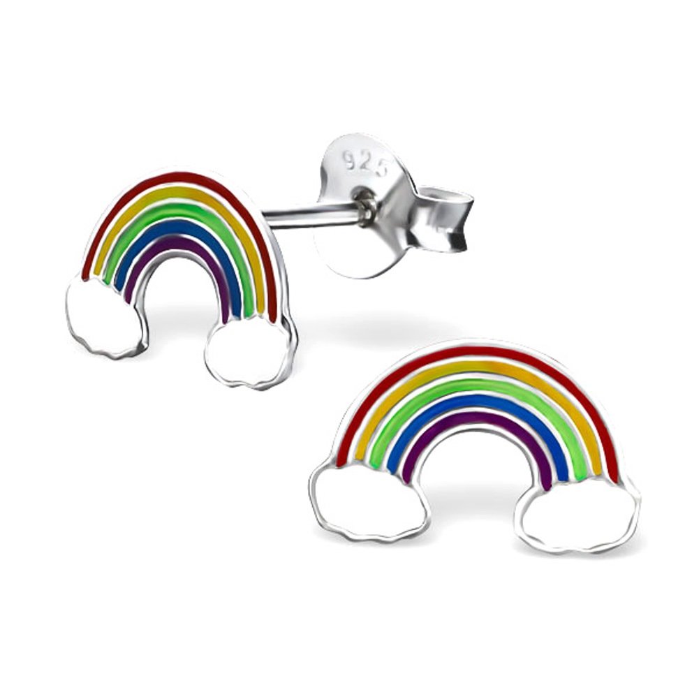 Retro Styler Rainbow and Clouds Stud Earrings - 925 Sterling Silver with Epoxy Color - Approx. 1cm x 0.7cm - Delivered in a Gift-Ready Pillow Box