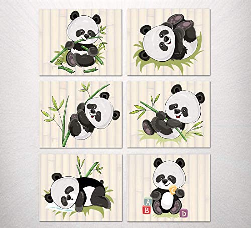 Image of Panda Prints - Set of 6 - Adorable Baby Panda Wall Decor Art Prints - Size is 8 X 10 - Bedroom, Playroom, Nursery or Office - Unframed