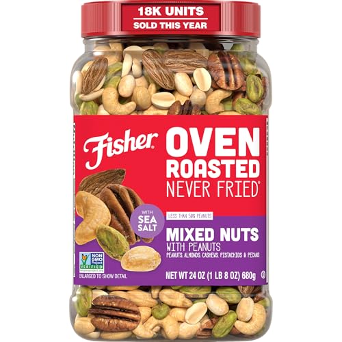 Fisher Oven Roasted Never Fried Mixed Nuts with Peanuts, 24 Ounce...