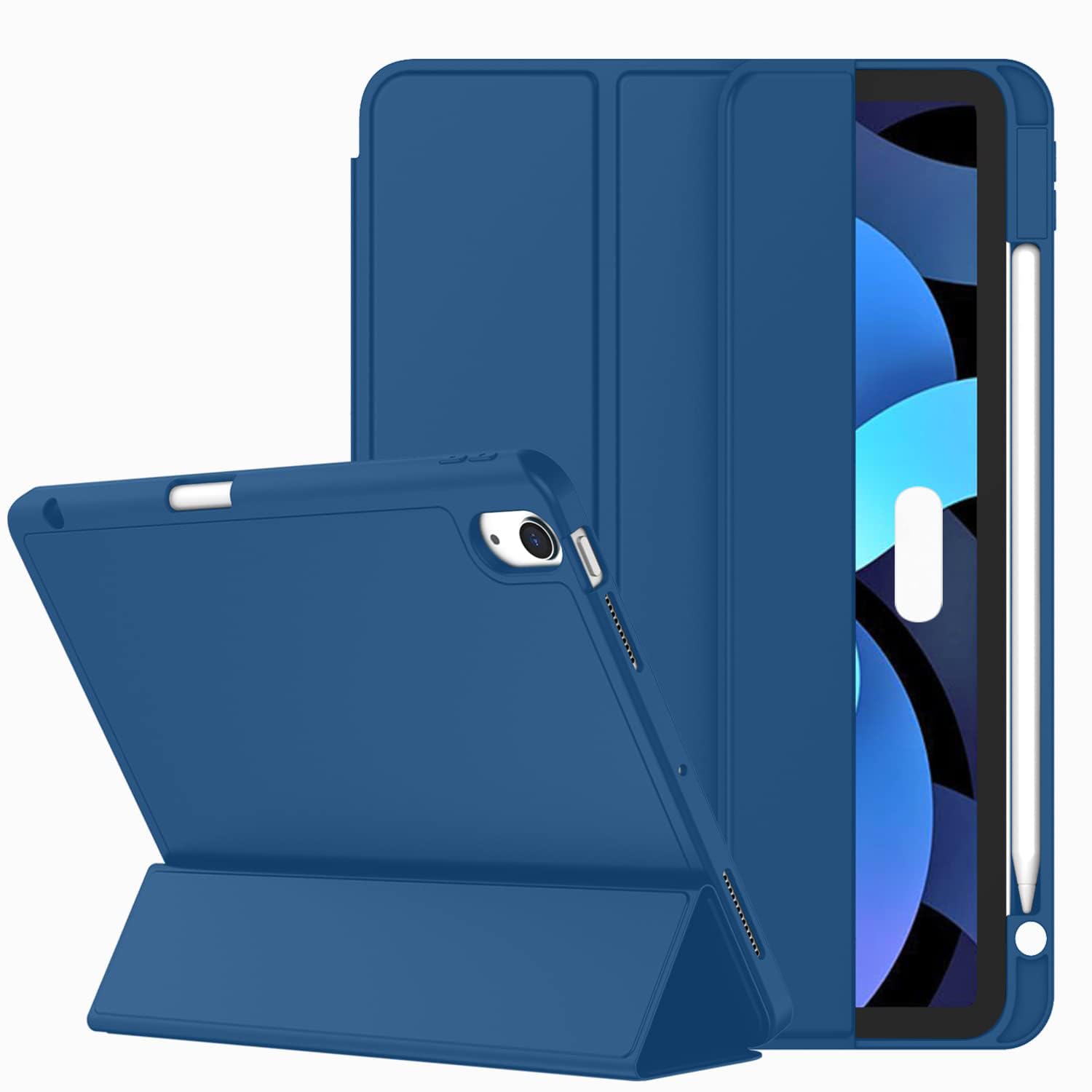 Feams Custodia Per IPad Air 11" M2 (2024) / 5a/4a Gen, Con Tasca E Portapenne, Motivo Giardino Con Farfalle Rosa, Autosleep