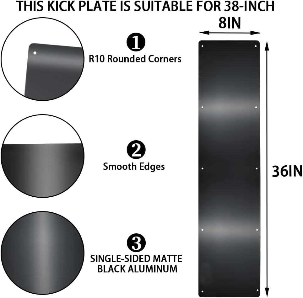 Door Kick Plate, Metal Kickplate for Bottom of Door,8x36 inch Aluminum Metal Plate Rounded Corners for 38" Interior Exterior Doors(Black)