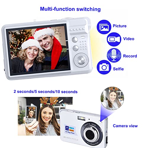 Digital Camera 4K Digital Camera Compact Camera 48Mp Youtube Camera Rechargeable 2.7 Inch 8X Digital Zoom Beginner Pocket Camera（Silver） #TOP4