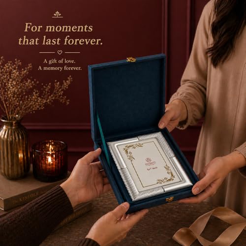 Image of DIVINITI German Silver Photo Frame 5x7 Inch | Luxury Silver Plated Picture Frame for Table & Desk Decor | Elegant Textured Border Design with Stand | Premium Gift Frame for Home & Office