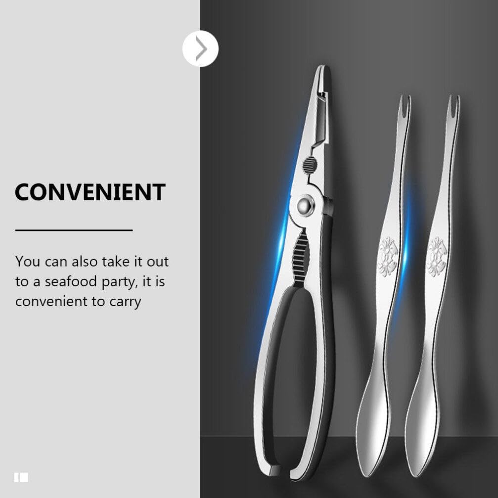 UPKOCH 3sets Stainless Steel Crab Eating Tool Crab Plier Needle Portable Seafood Tools for Families and Restaurants