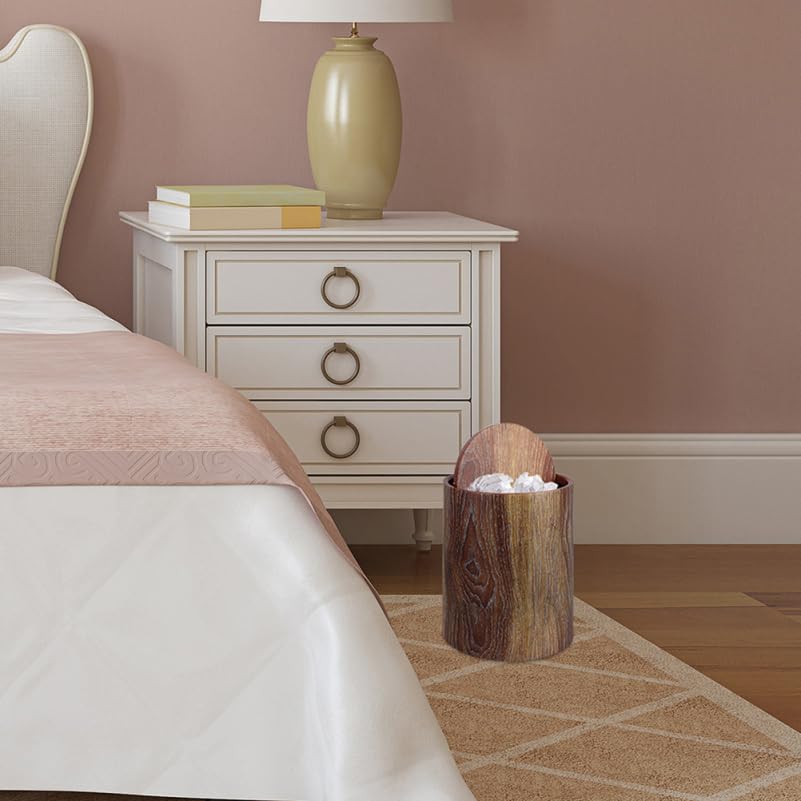 PRETYZOOM Bathroom Trash Can Garbage Container with Lid Imitation Wood Grain Trash Can Swing Lid Wastebasket Home Office Round Wastebasket