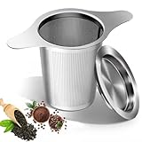 SensaBliss 茶こし ステンレス製 超細メッシュ ティーストレーナー 茶漉し フィルター マグカップ・ティーポット用 双持ち手&蓋付き 茶葉濾過 深型 保温 食洗機対応 お茶・コーヒー用