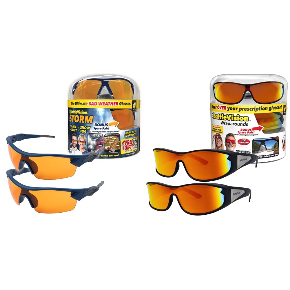 BattleVision Storm Glare-Reduction Glasses by BulbHead and BattleVision Wrap Arounds HD Polarized Sunglasses, As Seen On TV | Reduce Glare and Enhance Vision During All Weather Conditions