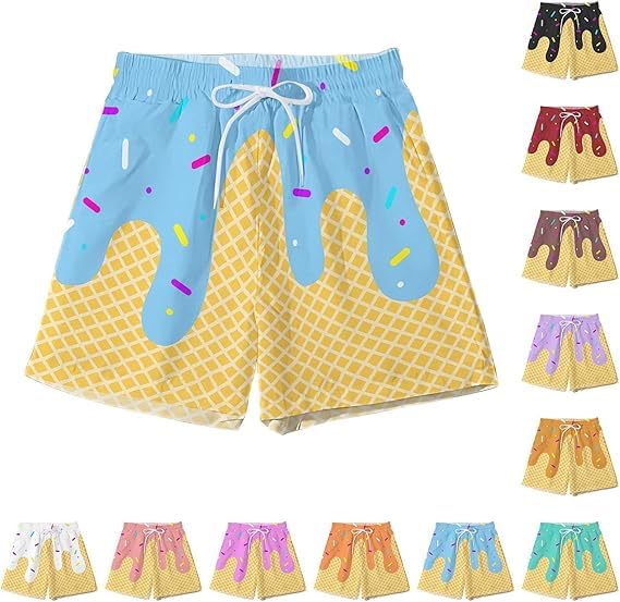 2025 New Men's ice Cream Shorts, Funny ice Cream Drops Beach Summer Shorts, Casual Drawstring Elastic Waist Pajama Bottoms