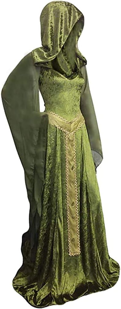 Women's Medieval Lace-up Vintage Hooded Cloak Robe Adult Costume Retro Cosplay Long Dress Halloween Party Costume - Image 3
