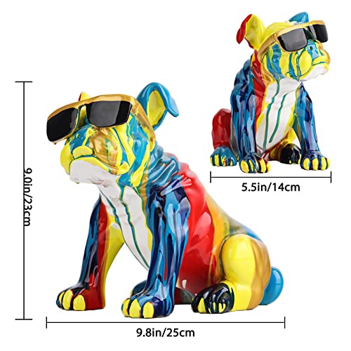 French Bulldog Decor Colorful Dog Statue,Creative Graffiti Bulldog Figurines Home Decor Sculpture,Dog Sitting With Sunglasses Figurines, For Shelf Decor Accents Living Room Office Interior Filling #TOP1