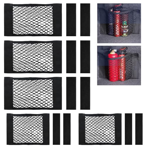 Qtuie Borsa a rete per bagagliaio auto (5 pezzi, 40 x 25 cm, universale, organizer per bagagliaio, con chiusura in velcro, rete per bagagli, resistente rete per auto/SUV in nylon