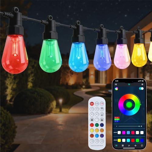 RGB Outdoor String Lights with Remote and App